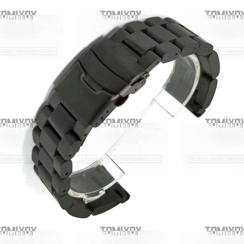 22 24MM Flat End Black Blue Silver 5.7MM Thicked Solid Stainless Steel Three Beads Dive Watch Band