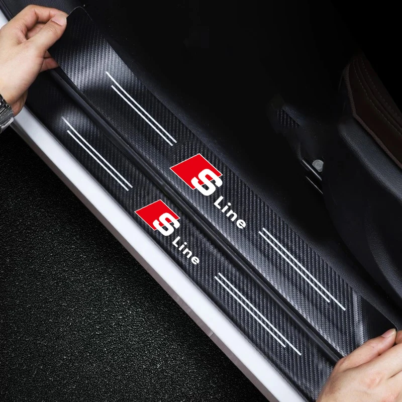 1/4/5Pcs Leather Car Door Sill Protector Carbon Fiber Sill Strip For Audi Sline A2 A3 A4 A5 A6 A7 A8 Q1 Q2 Q3 Q4 Q5 Q6 Q7 Q8 TT