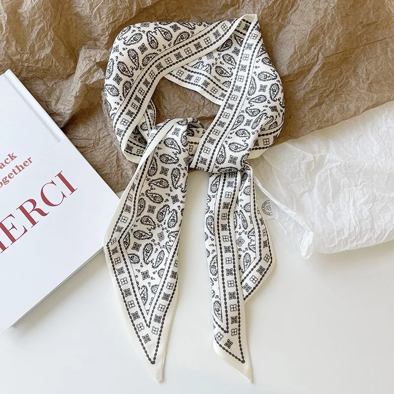 مجموعة سلسلة الحرير وشاح من الساتان النساء القماش العصابات الشعر غطاء الرأس اكسسوارات سيدة الأوشحة الشريط ربطات العنق لمقبض حقيبة/4 قطعة #5