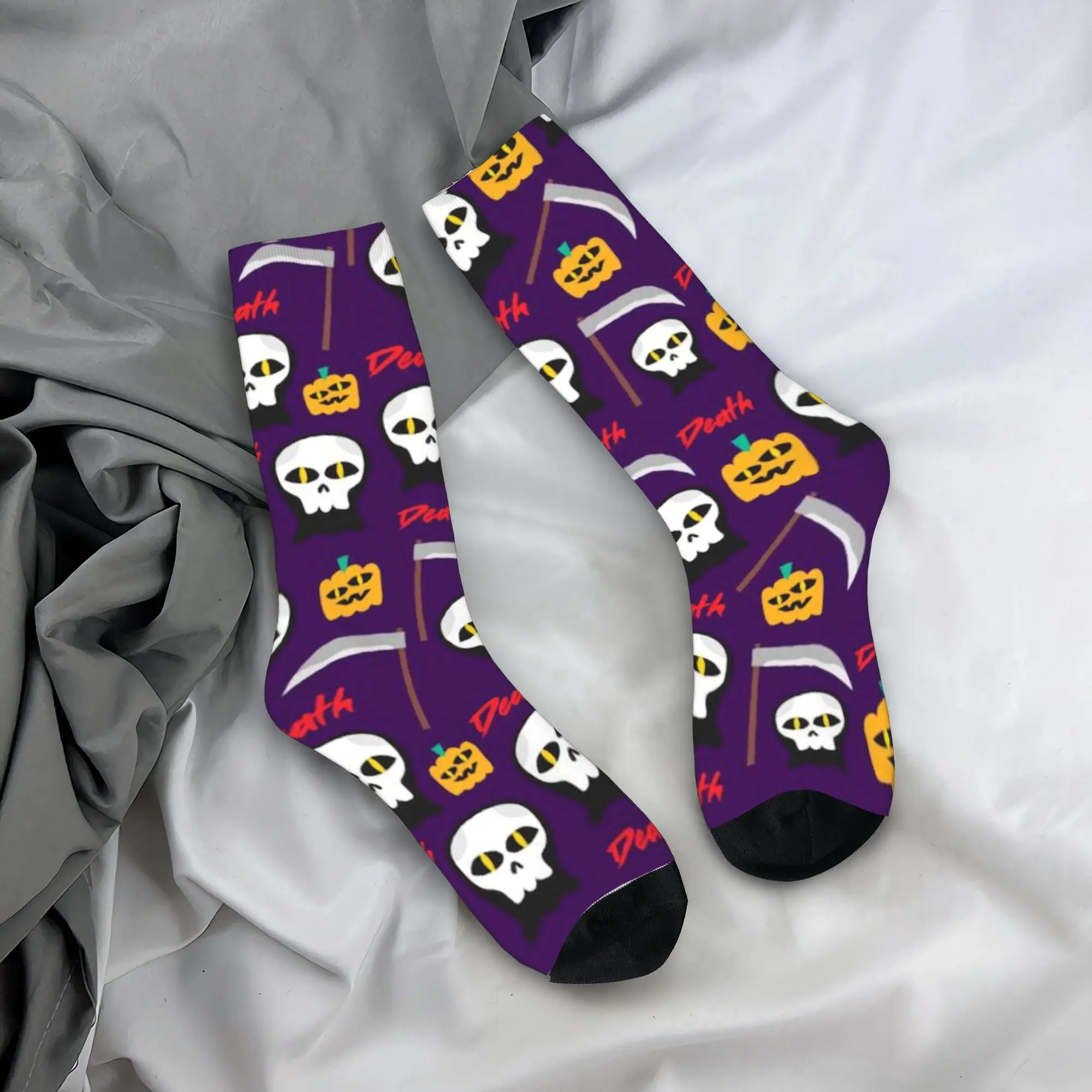 Dark Seamless Halloween Skull Socks  Custom Stockings Anti Skid Couple Socks Warm Soft Winter Vintage Cycling Socks