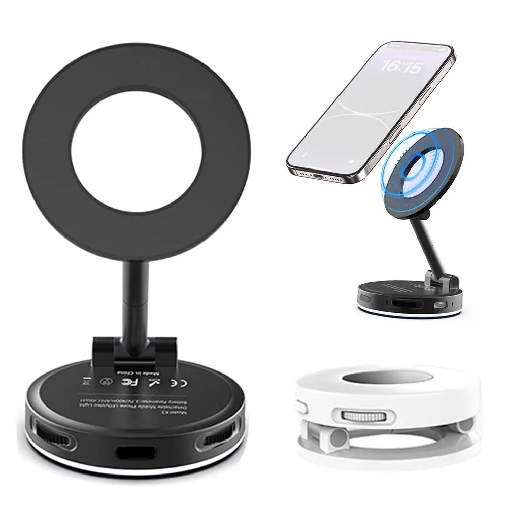 2in1 Foldable Magnetic Phone Holder Rechargeable Fill Light Travel Makeup Smartphone Portable Desktop Selfies Video Selfie Light