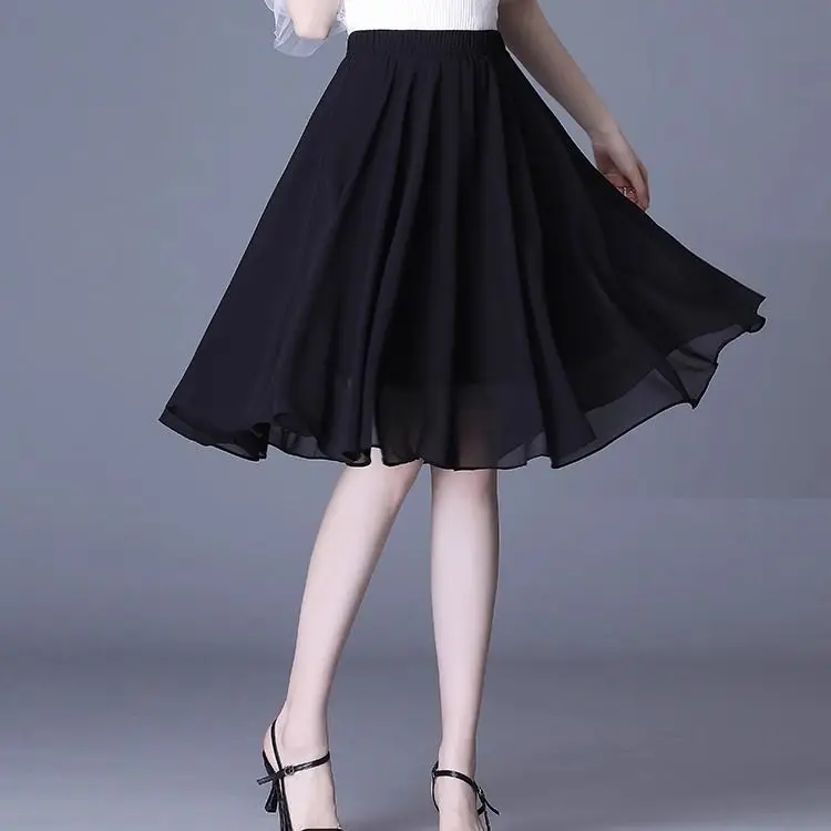 

Двухслойная юбка-миди трапециевидной формы из шифона с высокой талией, закрывающая бедра, юбка-зонтик, плиссированная атласная юбка большого размера