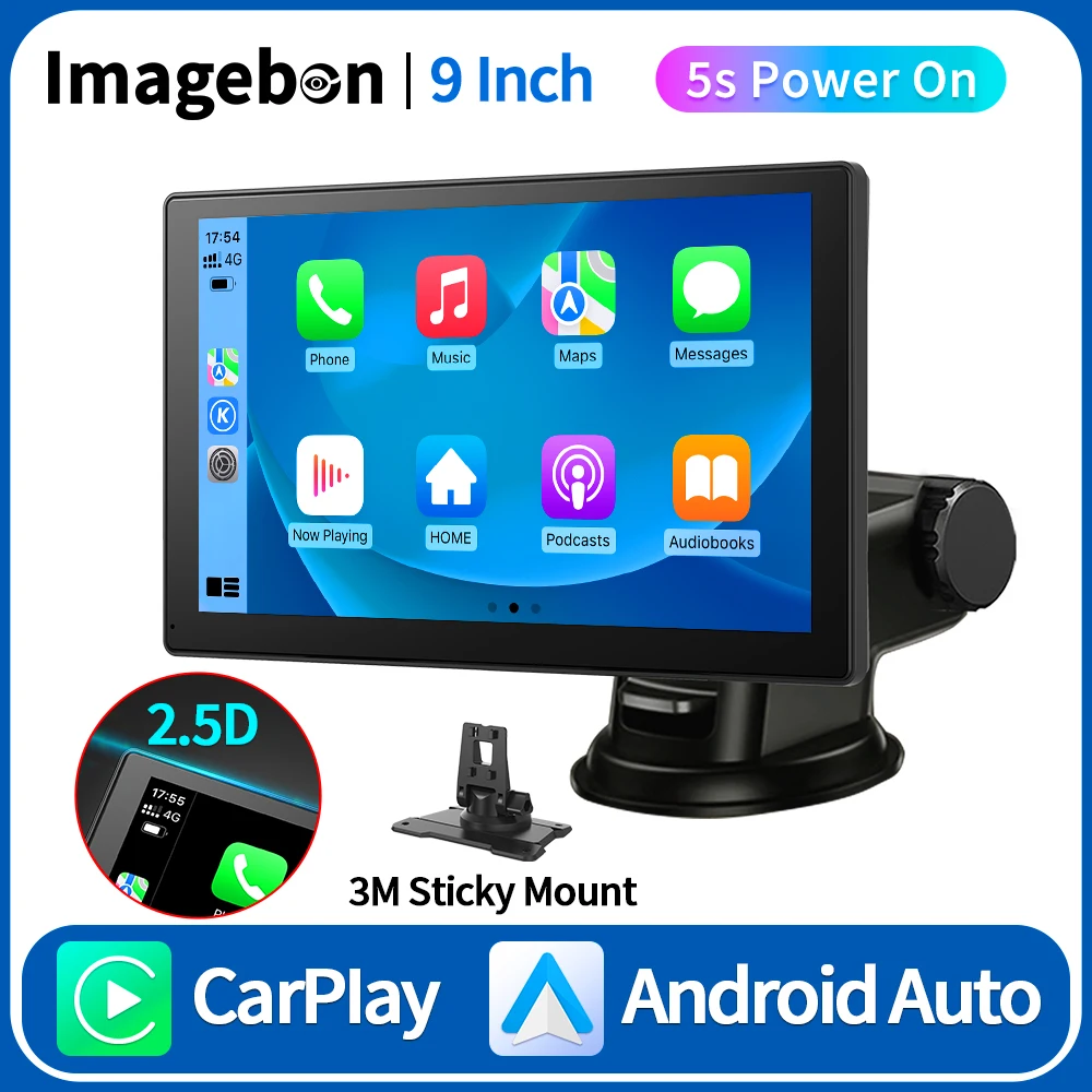 

Imagebon 9" Wireless CarPlay & Android Auto Dash Cam 2K Video Recording GPS Navigation Dashboard Rearview Mirror Camera DVR AUX