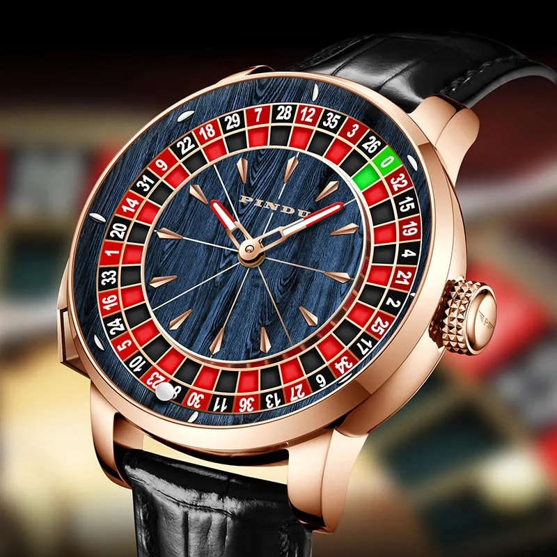 PINDU Design New NH35A Mechanical Watches Men Push Button Turn Russian Roulette Game Sapphire Mirror Diamond Dial Men's Watch