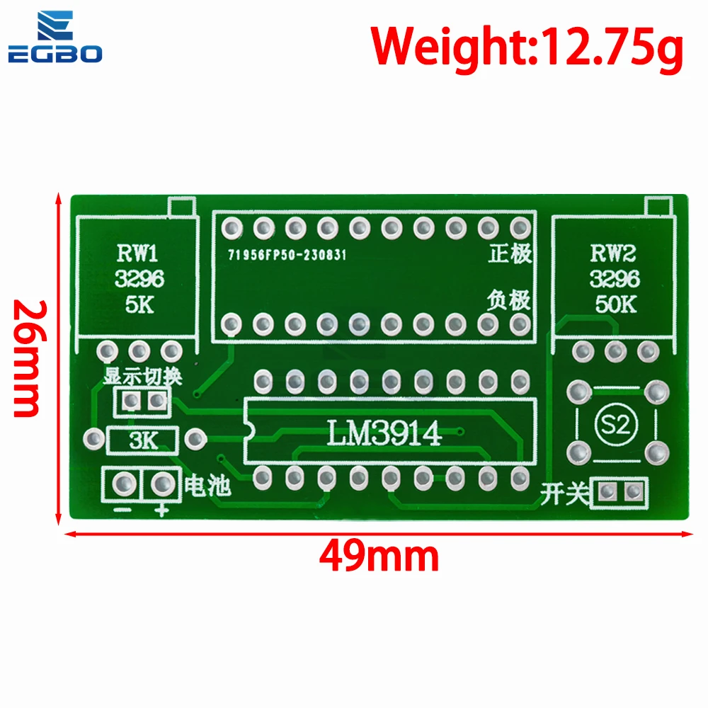 EGBO LM3914 10 Segment 3.7V Lithium 12V Battery Capacity Indicator Module Power Level Tester LED Display Electronic DIY Kits