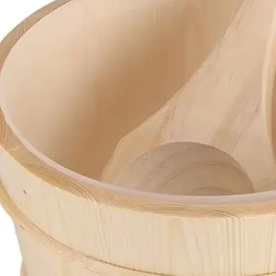 1 Gallon Solid Pine Sauna Water Bucket With Long Handle Ladle Removable Liner Traditional= Wood Bath Scoop For Steam Room