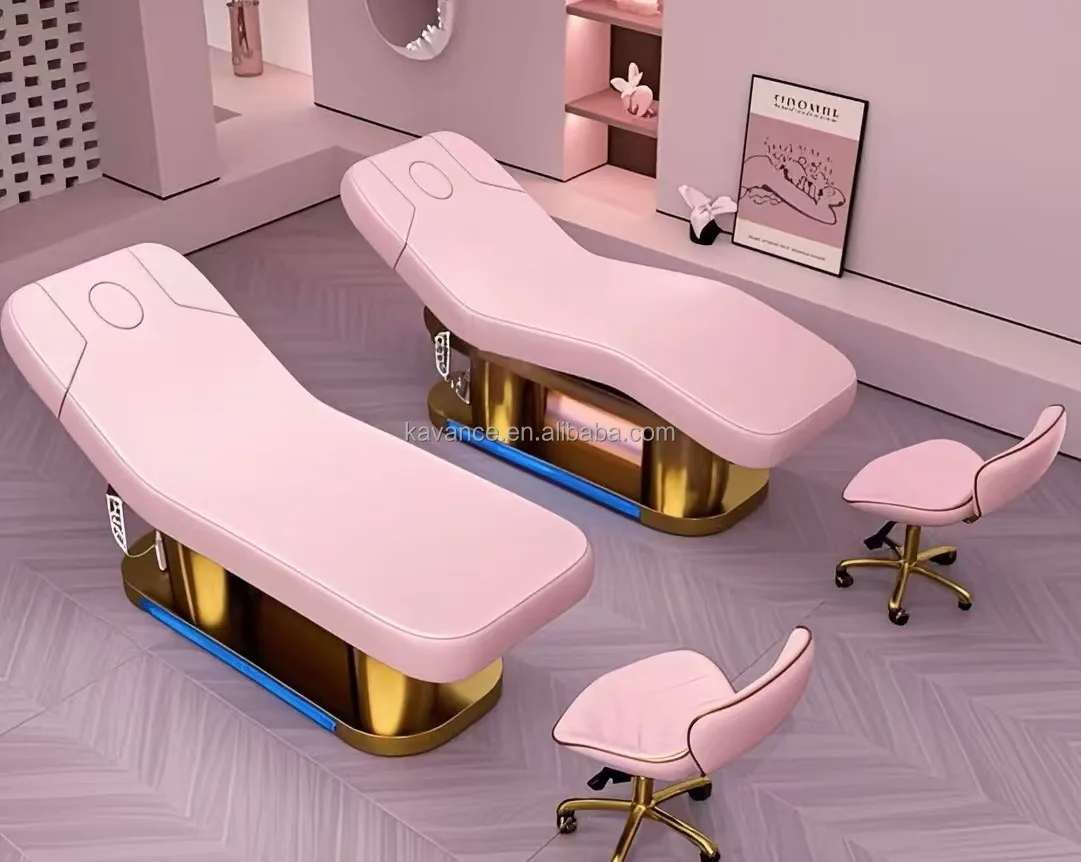 

High Quality Beauty Salon Furniture Pink Leather Beauty Bed With Electric Control Beautiful Bed Flannel