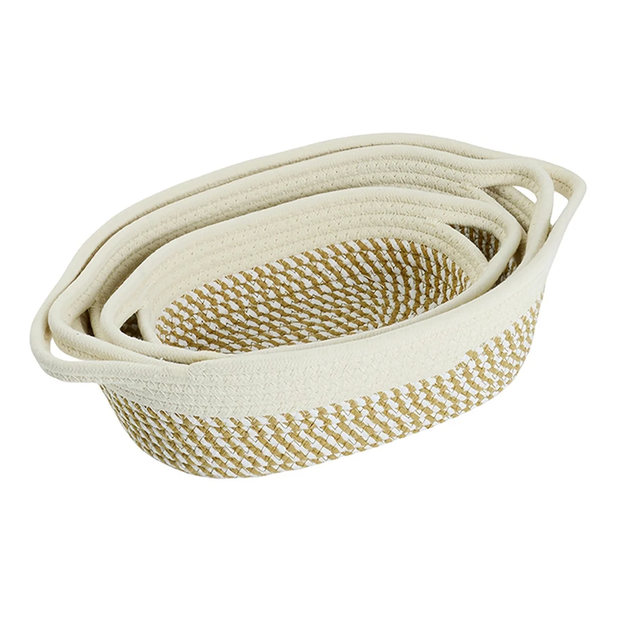 Rope Storage Baskets Set of 3 Organizer Woven Basket-Portable Cotton Bins for Clothes, Beddings B