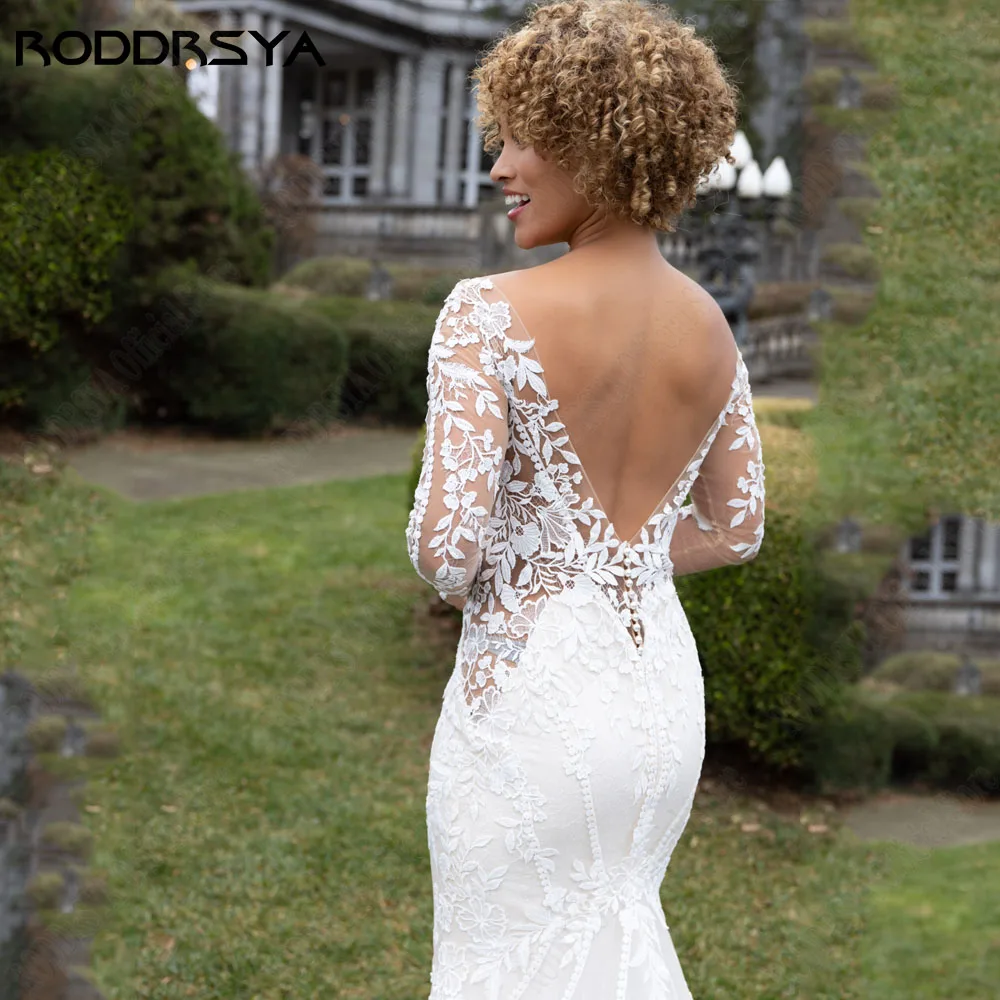 RODDRSYA O-hals Lange Mouwen Bruidsjurk Jurken Backless Applique Zeemeermin 2024 Vestidos De NoRODDRSYA O-hals lange mouwen trouwjurken rugloze applique zeemeermin 2024 Vestids De Novia op maat gemaakte kant bruidsjurk