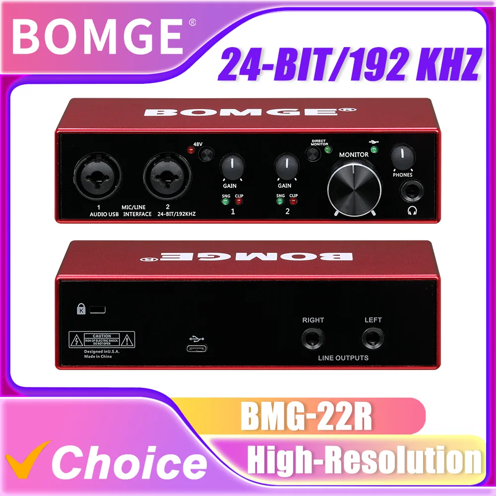 bomge-22r-2x2-usb-audio-interface-24bit-192khz-sound-card-xlr-trs-inputs-48v-phantom-power-low-noise-for-podcast-streaming-pc