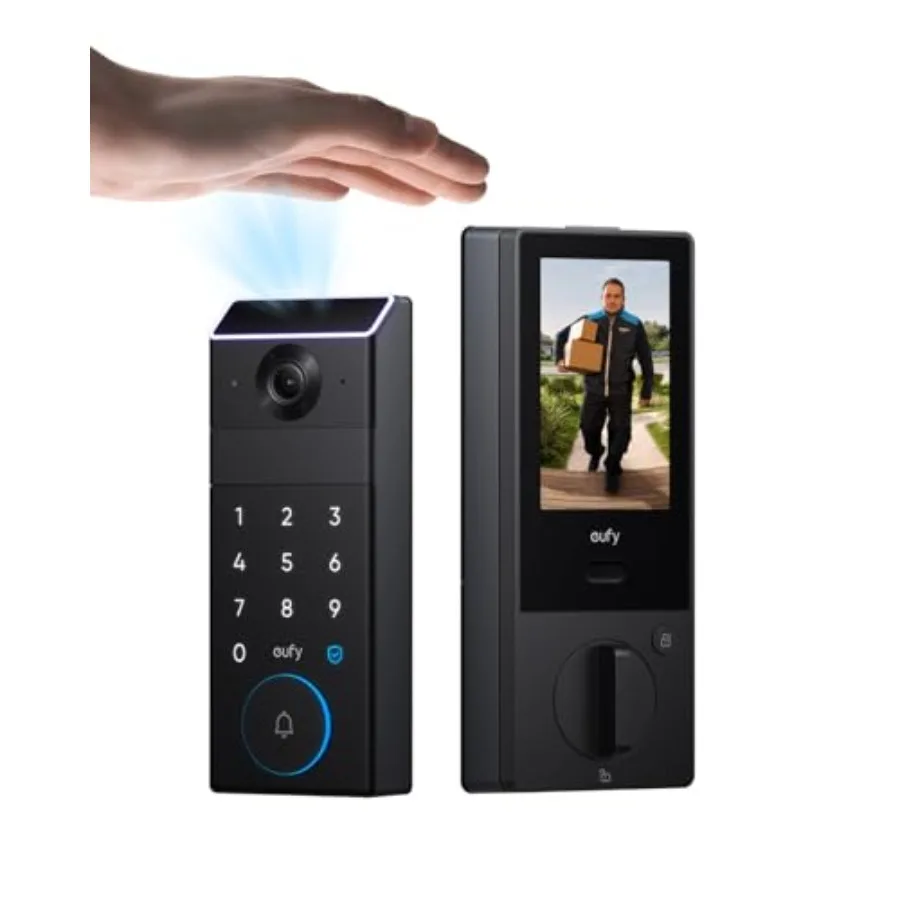 Smart Lock FamiLock S3 Max for front door use, aluminum alloy body, matte black finish, palm vein recognition keyless entry wit
