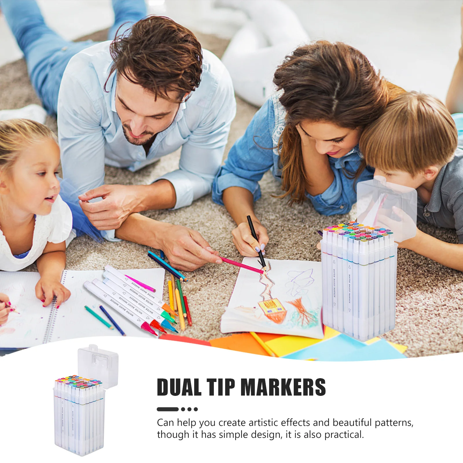 

48Pcs Dual Tip Markers Portable Simple Style Artist Drawing Pens Coloring Markers Art Supplies for School Student Office Use