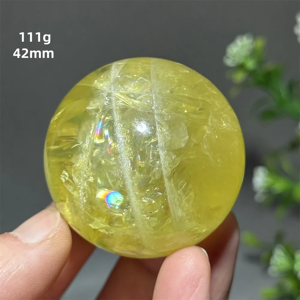 Natural Gemstone Yellow Sphere Polishing Process Spirit Energy Meditation Healing Massage Home Office Wealth Decoration + Base