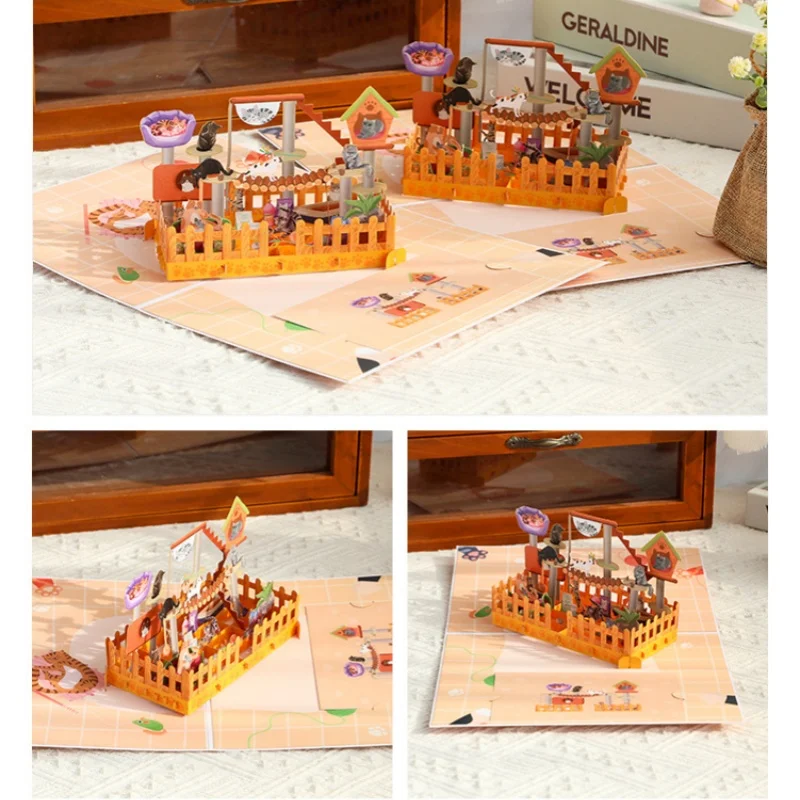 

New 3D Pop-up Cat Card Children's Day Gift Creative Handmade Paper Cutout Birthday and Thank-You Cards With Envelope