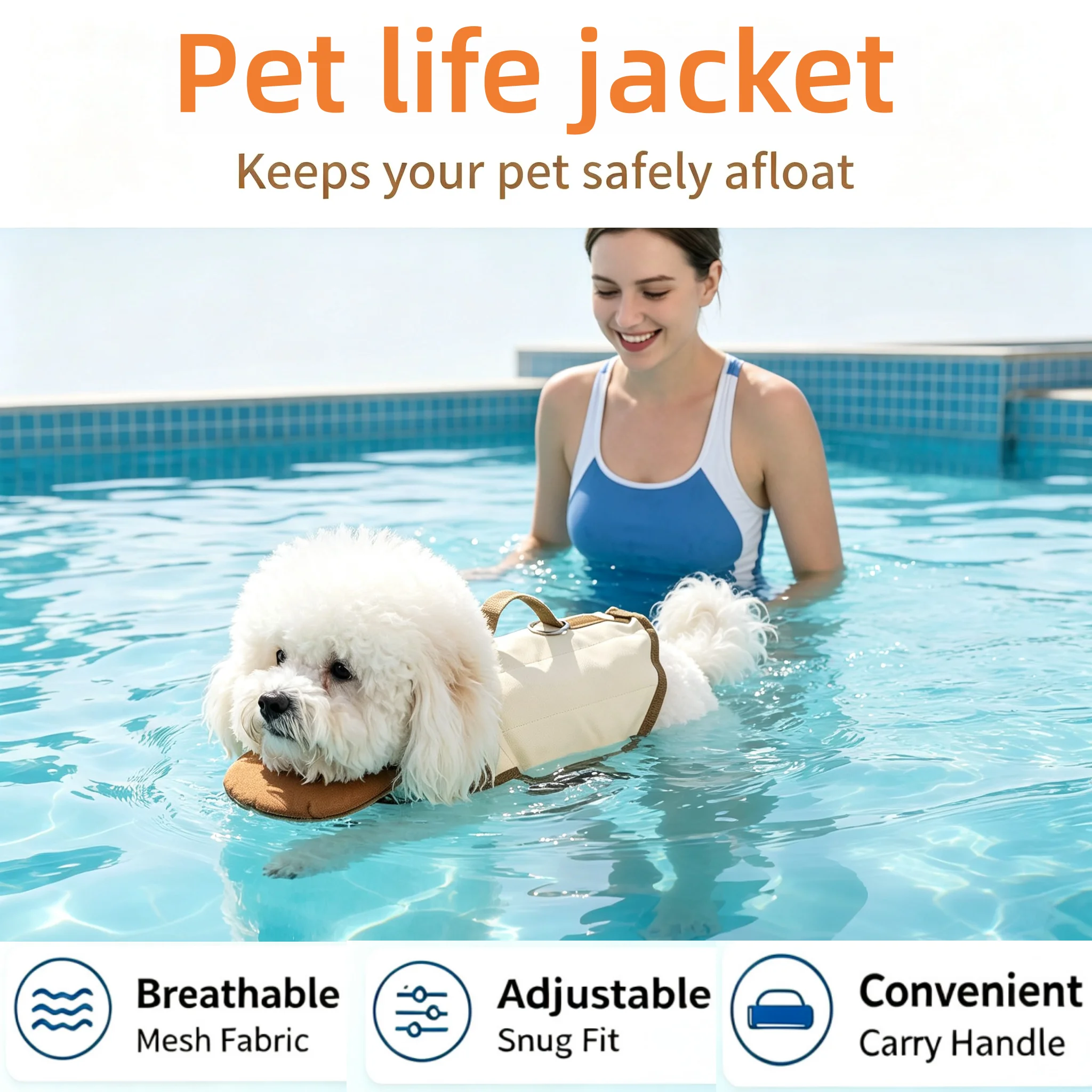 Pet Safety Dog Life Jacket with Lift Handle Breathable Flotation Coat for Swimming Pool Beach Water Training for Small to Medium