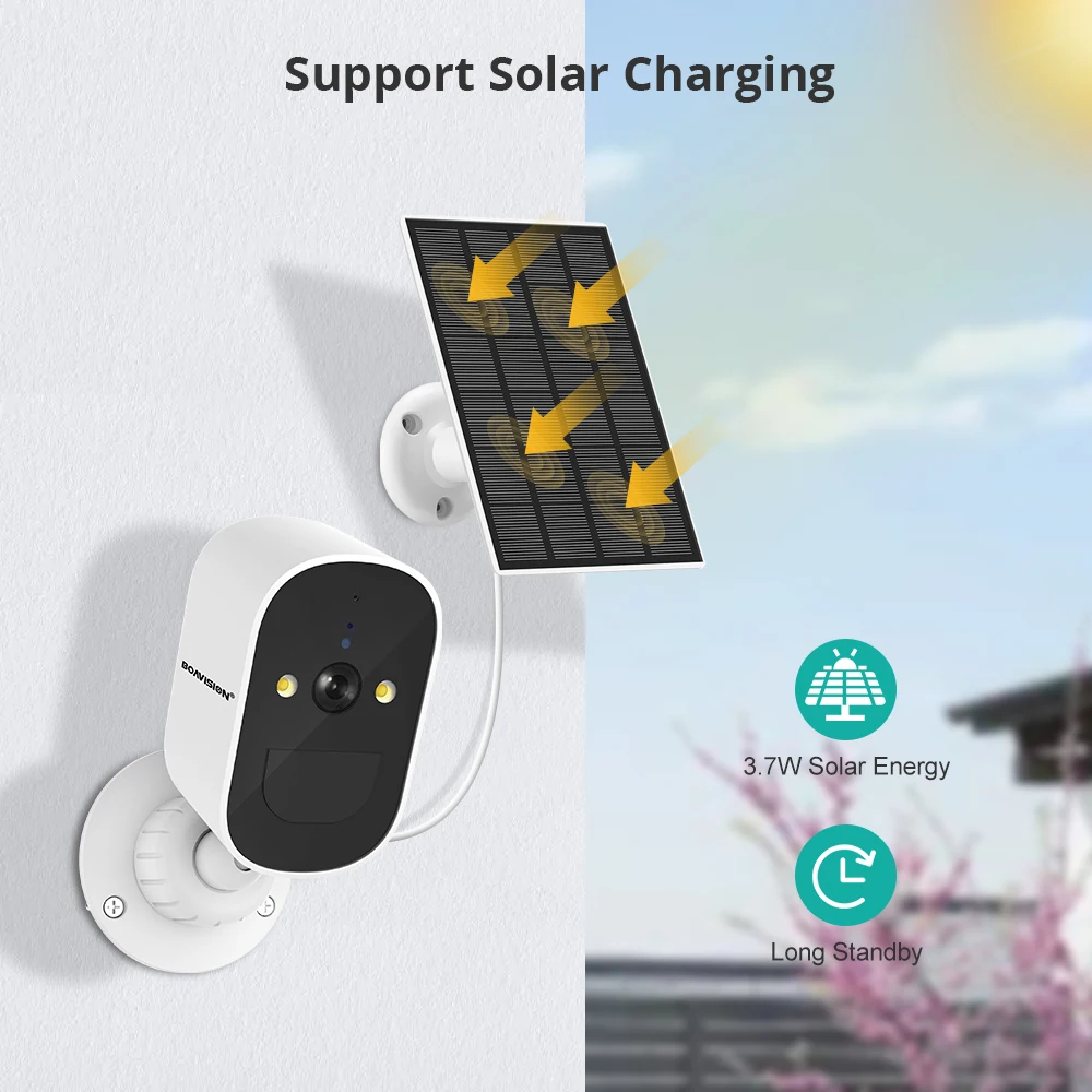 BOAVISION Solar Camera Wifi Outdoor Built-in Rechargeable Battery PIR Human Detection 1080P Video Surveillance Security Camera image 2
