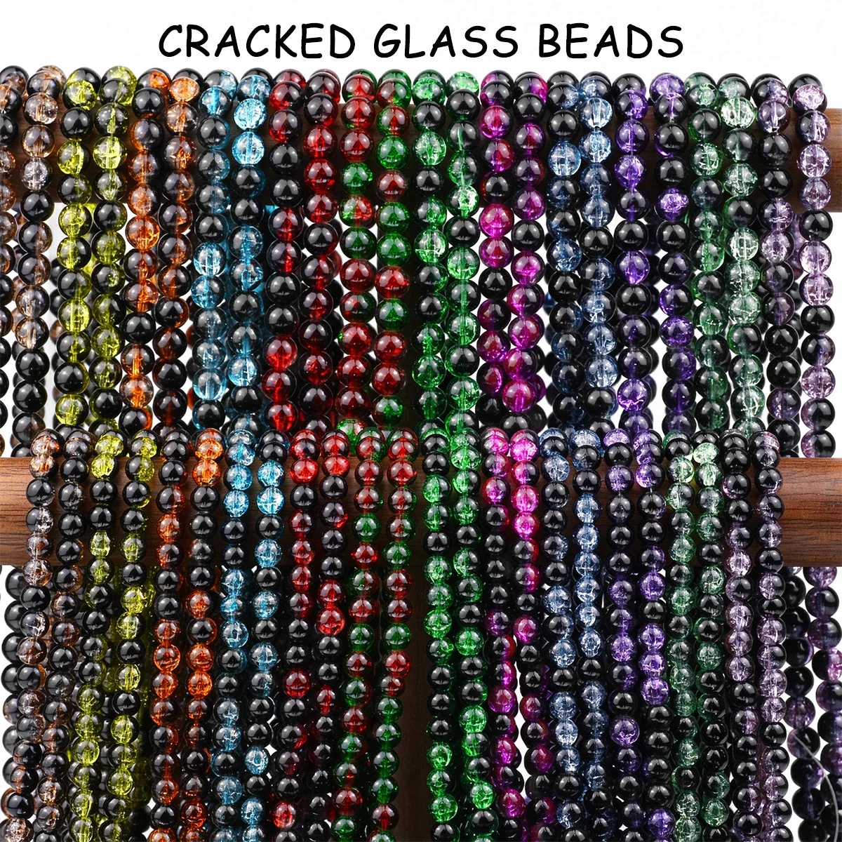 8/10mm 50pcs Glass Fine Cracks Various Colors Spacer Loose Beads For Jewelry Bracelets Necklace Making DIY Accessories