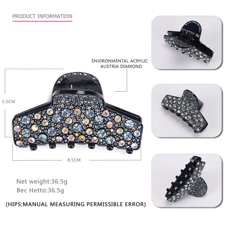Elegant Spark Rhinestones Hair Jewelry Ornament Accessory for Women Girls Good Handmade Hair Claw Clip - Business Travel Bridal