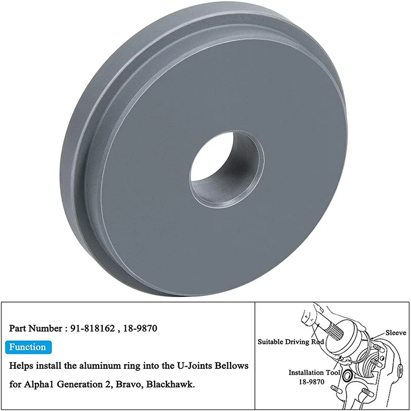 YMT Bellow Anel redutor instalar ferramenta, Alpha 1 Gen 2, Bravo e Blackhawk, U-Joint Bellows, Substitui Mercruiser 91-818162