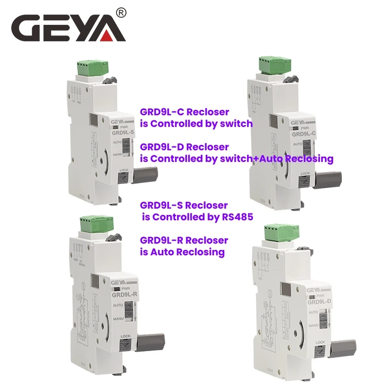 GEYA-Disjoncteur intelligent à courant résiduel GRD9L RCCB, refermeur avec 4 technologies de contrôle, 2P, 40A, 63A, 0,03 A, 0,3 A, 0,1 A, RCD ELCB