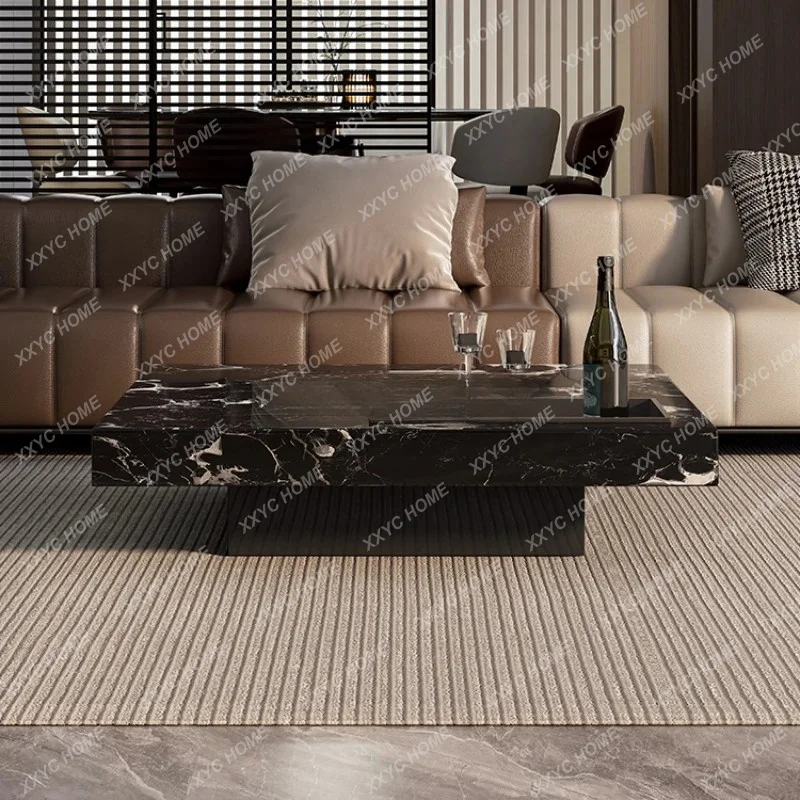 

Natural black rose minimalist light luxury high-end living room square suspended luxury stone coffee table