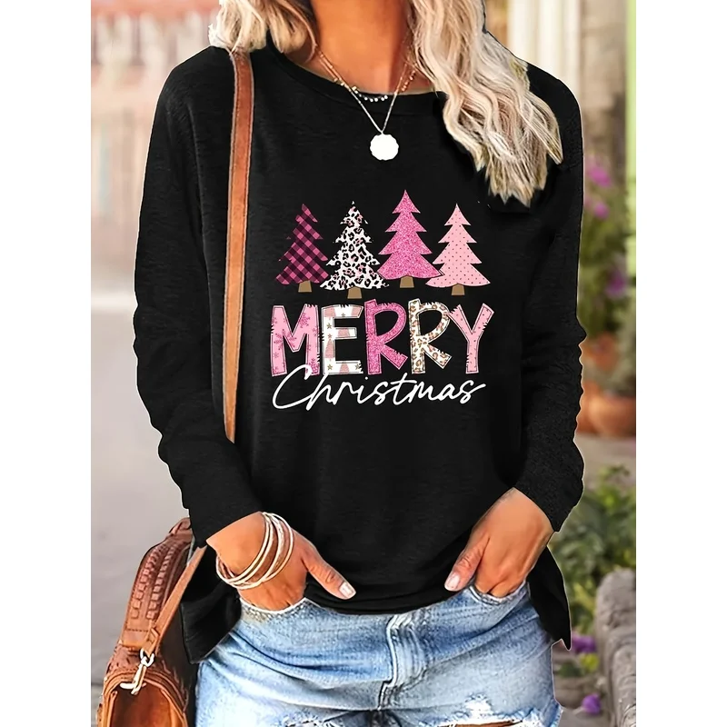Women's 2025 Fashion/Cross-Border European and American/Round Neck Long Sleeve/Casual Loose Fit Base Layer T-Shirt