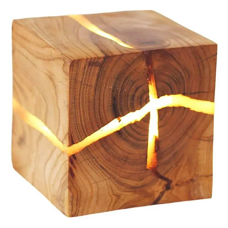 LED Decorative Cracked Wood Wall Light Square Solid Wood Wall Bedlight Corridor Balcony Lighting