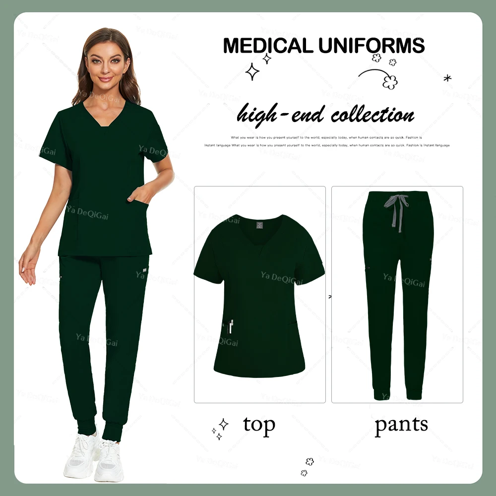 

New Nurse Women Classics V-neck Medical Uniforms Hospital Clinic Suits Work Clothes Healthcare Spa Beauty T-shirt Pants