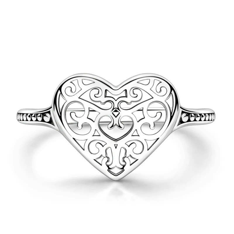Original 925 Sterling Silver Sparkling Heart-shaped Openwork Ring For Women Girls Jewelry Birthday Anniversary Gifts
