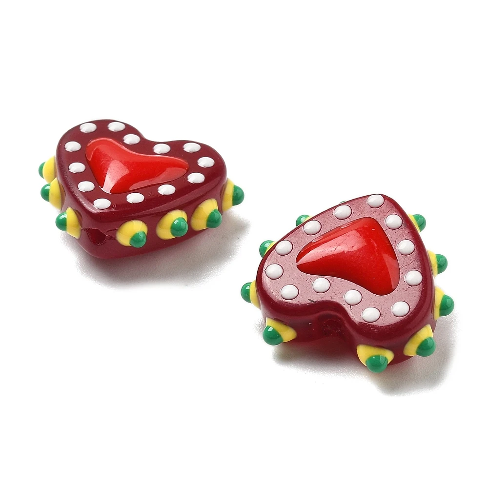 PandaHall 25 Stück Backlack-Glasperlen in Herzform, Emaille-beschichtet, 16-17x18x7mm, 1,2mm Loch für DIY Schmuck- und Halskettenherstellung – Detail 31