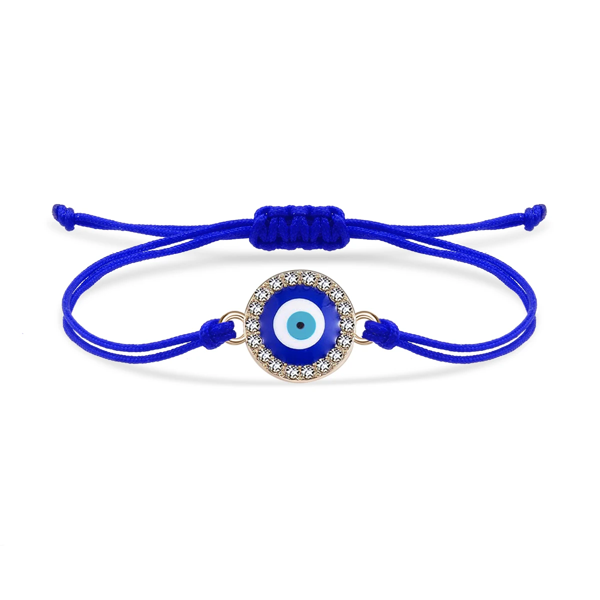 Zinc Alloy Rhinestone Crystal Blue Enamel Turkish Evil Eye Charm Bracelet Women Red String Handmade Adjustable Fashion Jewelry