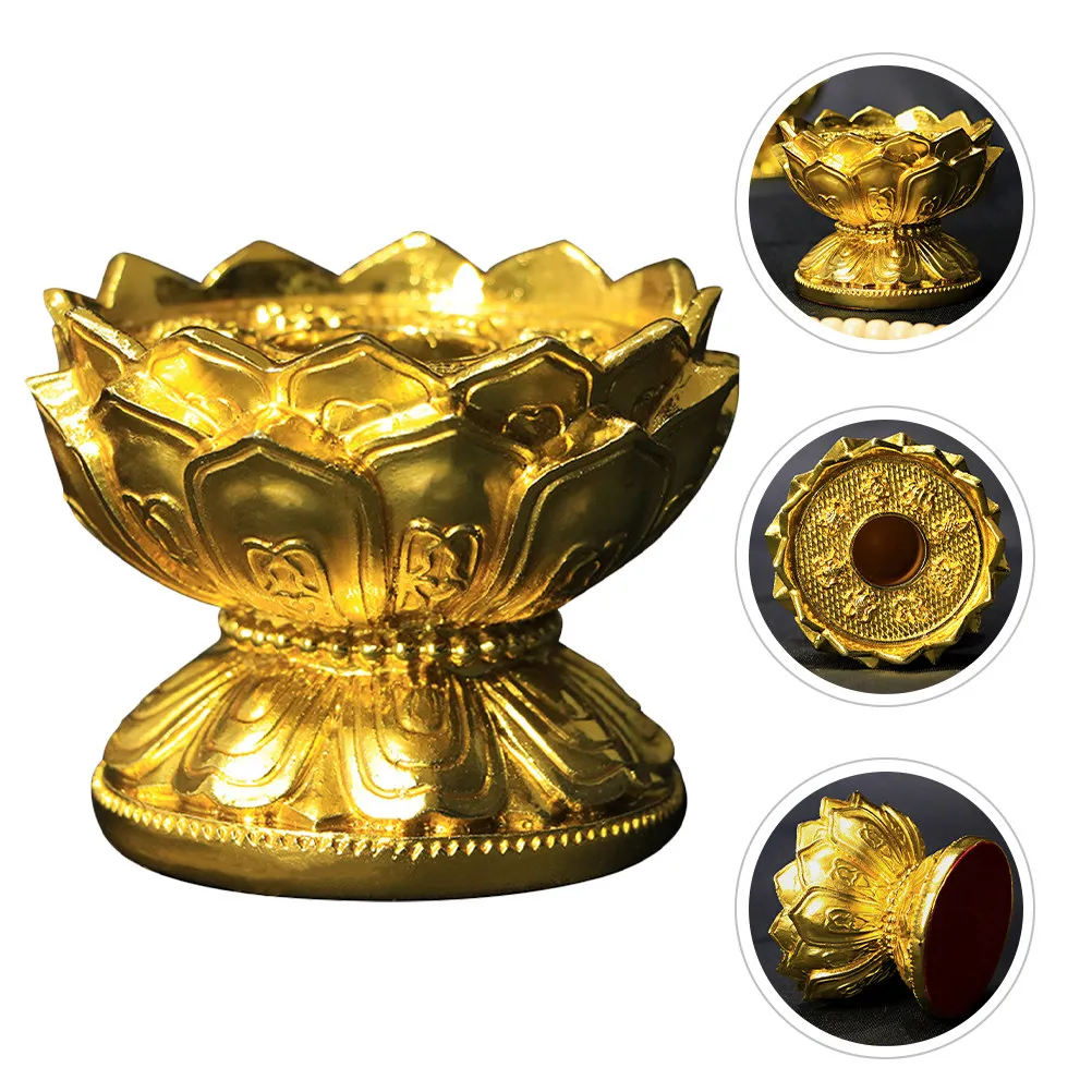 Lotus Shaped Prayer Wheel Base Alloy Stable Holder Hand Held Prayer Wheel Fixing Stand Gold Color Compact Desktop Display