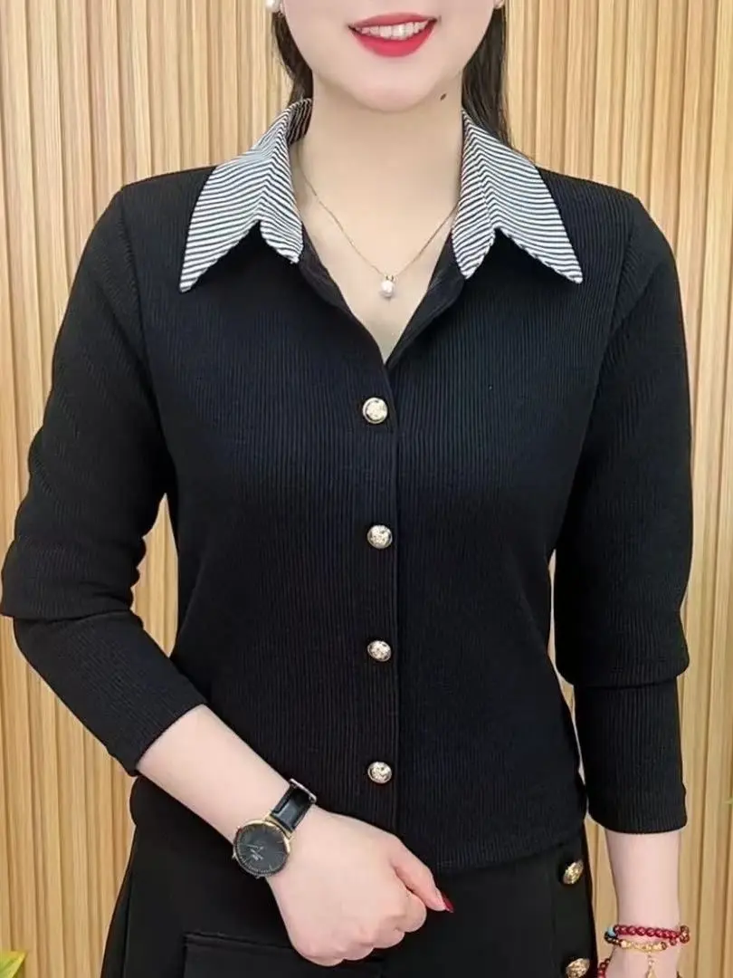 

Модная футболка с длинным рукавом, повседневная базовая рубашка на пуговицах для женщин среднего возраста, придающая молодой вид, весна-лето