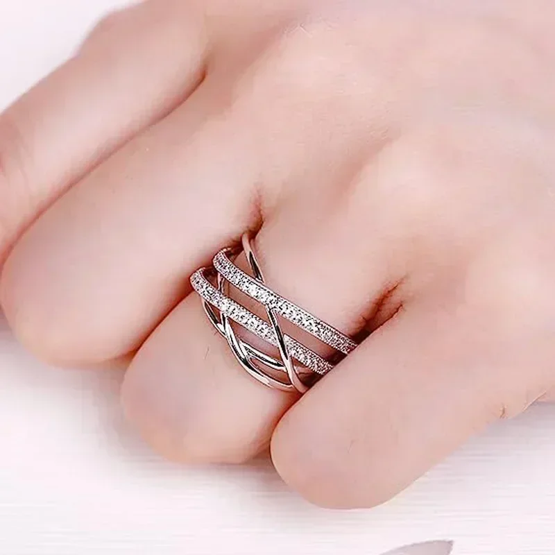 2025 New European and American Multi Layer Line Ring Women's Fashion Personality Niche Micro Inlaid Zircon Design Jewelry