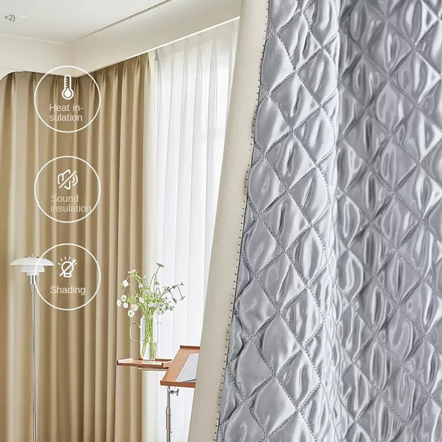 

Modern Simple Solid Color 100% Full Shading Bedroom Thickened Windproof Warm Curtains Super Sound Insulation and Noise Reduction