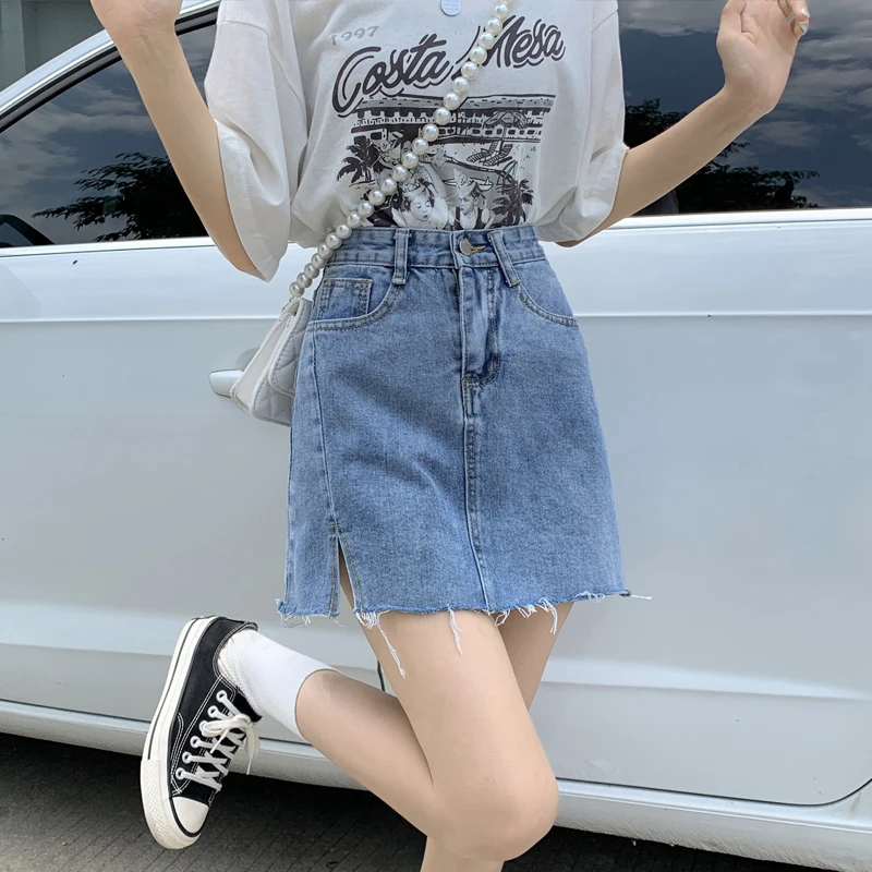 

High Waist A-Line Skirt Women's Denim Split Design Sensation Summer New plus Size Faionable ort Skirt Korean Sle