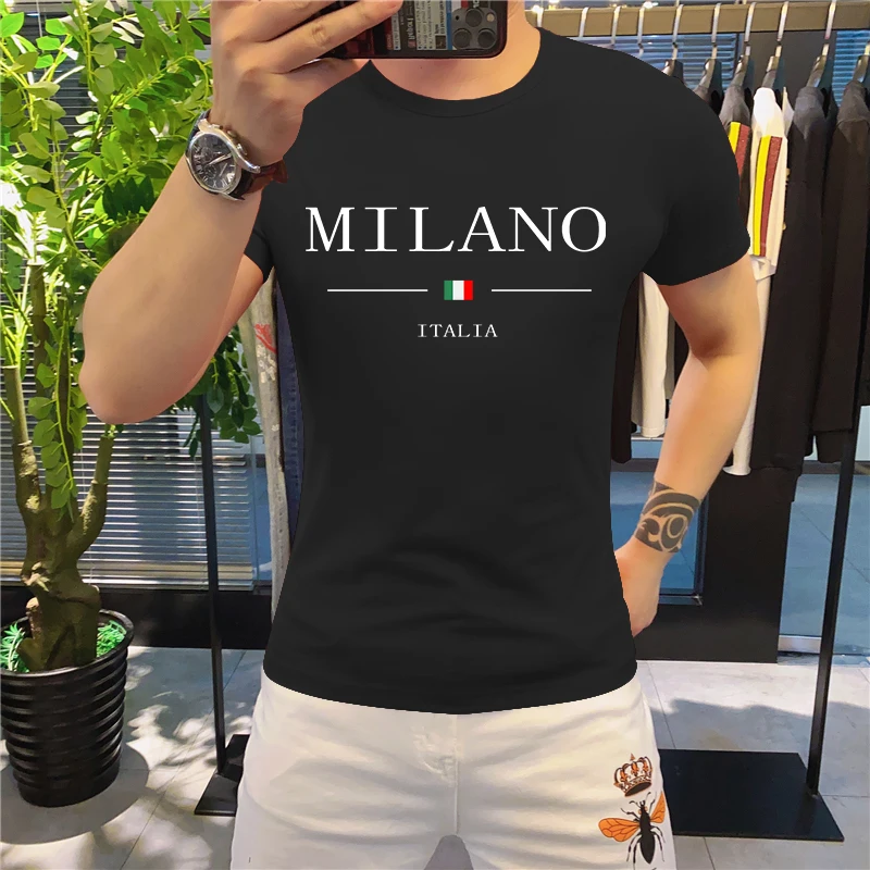 2023 Men\'s Summer T-shirt Luxury Letters Bear Print Cotton Short Sleeve Tees Solid Color Summer Wear Streetwear