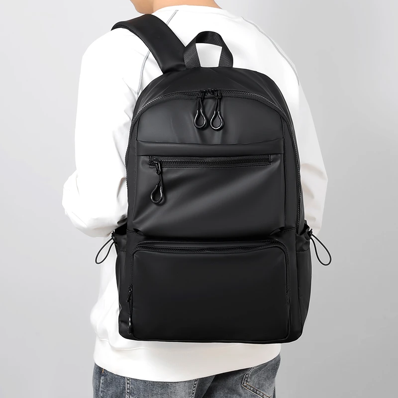 A 14 Inch Men\'s Backpack Large Capacity Travel Leisure Solid Color Pu Computer Backpack Fashion Men And Women Students Schoolbag