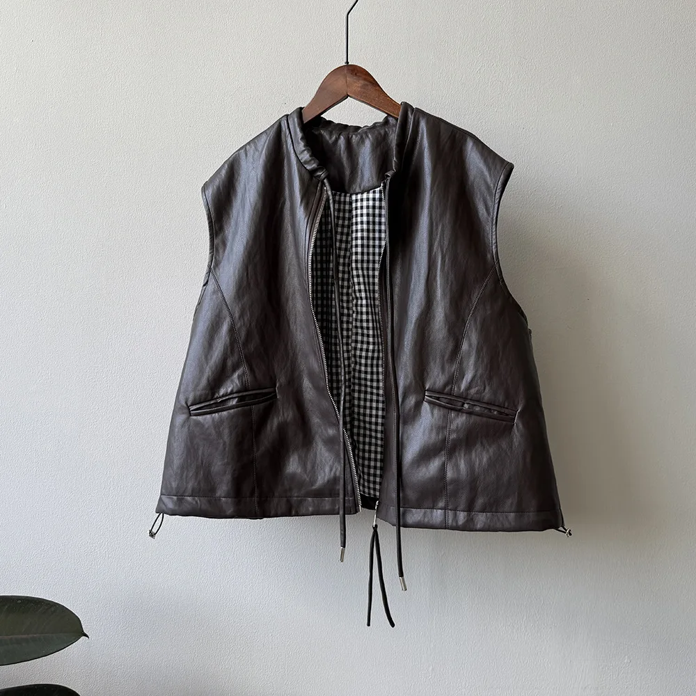 Damskie kamizelki, płaszcze, kurtki ze sztucznej skóry, kurtki na zamek błyskawiczny, kurtki PU, odzież robocza, kurtki streetwear Y2k, kamizelki bez rękawów, odzież wierzchnia, jesień, zima