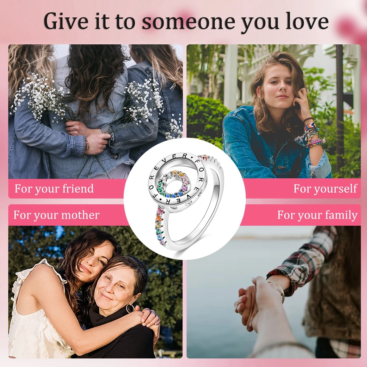 925 Sterling Silver Rainbow Colorful Zircon Closed Ring For Women Valentine\'s Birthday Fine Gifts Wedding Jewelry Accessories