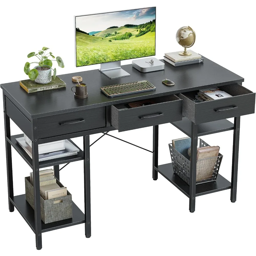 

47 Inch Computer Desk with 3 Drawers and Storage Shelves, Small Home Office Desk, Study Writing Gaming Table, Small Desk