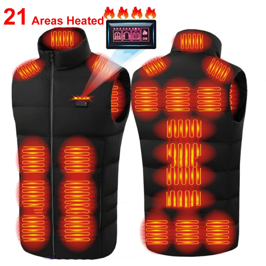 USB Heating Vest Jacket Men Winter Warm Vests Infrared 21 Heating Areas Jacket Electric Heated Vest Male