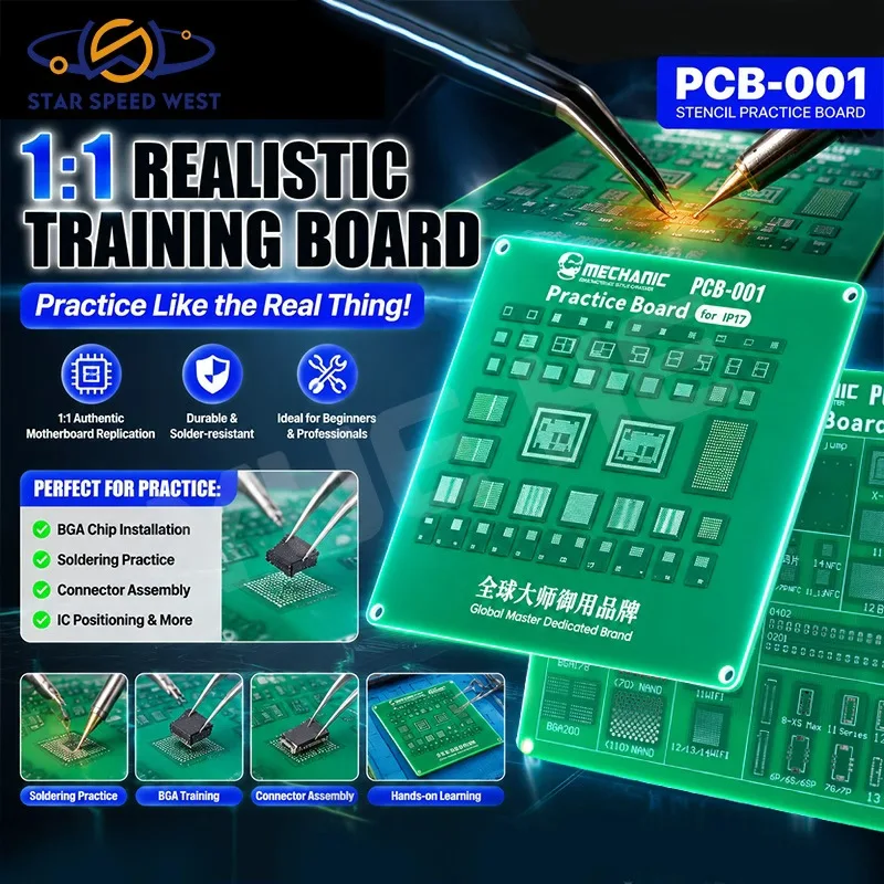 MECHANIC PCB-001 Stencil Practice Board 1:1 Realistic Mainboard Replica Reusable Scratch Resistant for IP17 Soldering Training