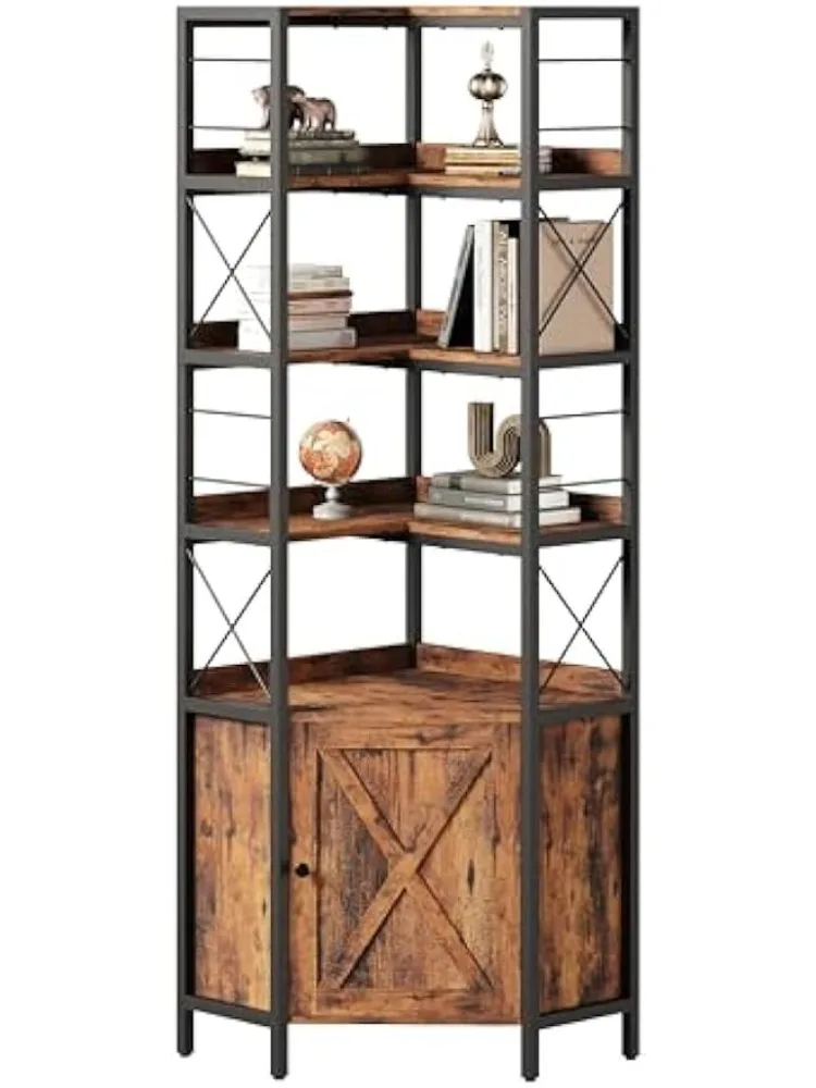 

Bookshelves 5 Tiers, Corner Bookshelf with Baffles, Bookcase and Bookshelf with Doors, Industrial Display Bookshelves for