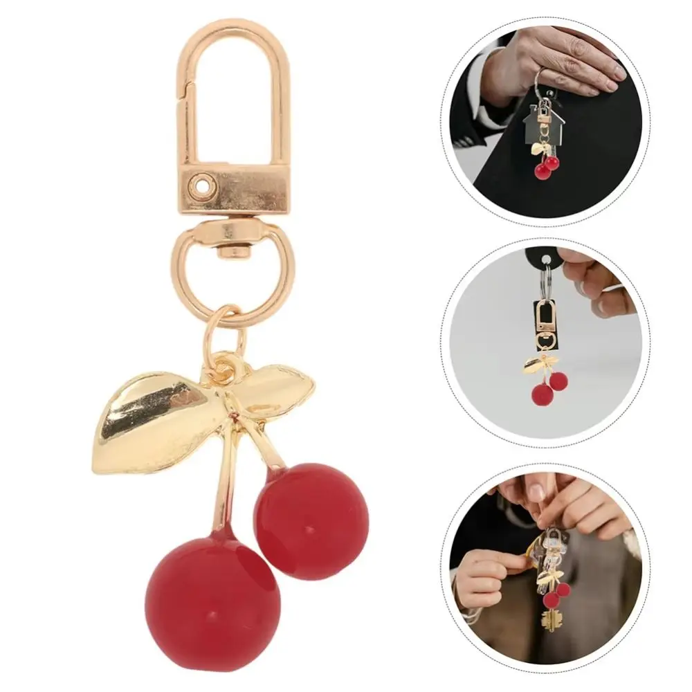 

Cute Durable Cherry Keychain Lobster Clasp Decorative Heart-Shaped Bag Charm Bag Pendant DIY Bag Accessory