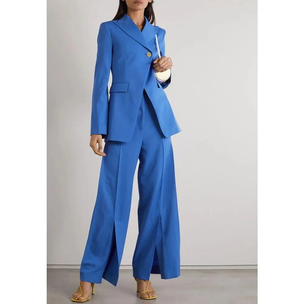 Fashion Blue Women Pants Set High-end Single Button Female Two Pieces(Blazer+Trousers)ropa de mujer ofertas