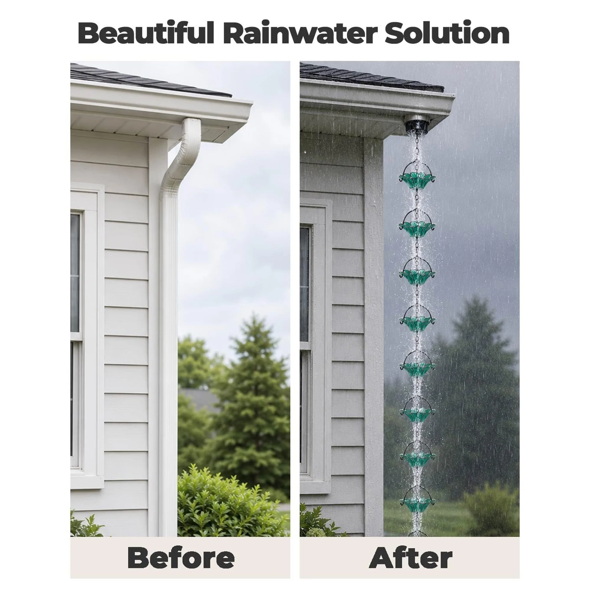 9 ft Durable 12 Green Leaf Cup Metal Rain Chain, Vintage Gutter Replacement Chain for Outdoor Garden Yard Patio Decoration
