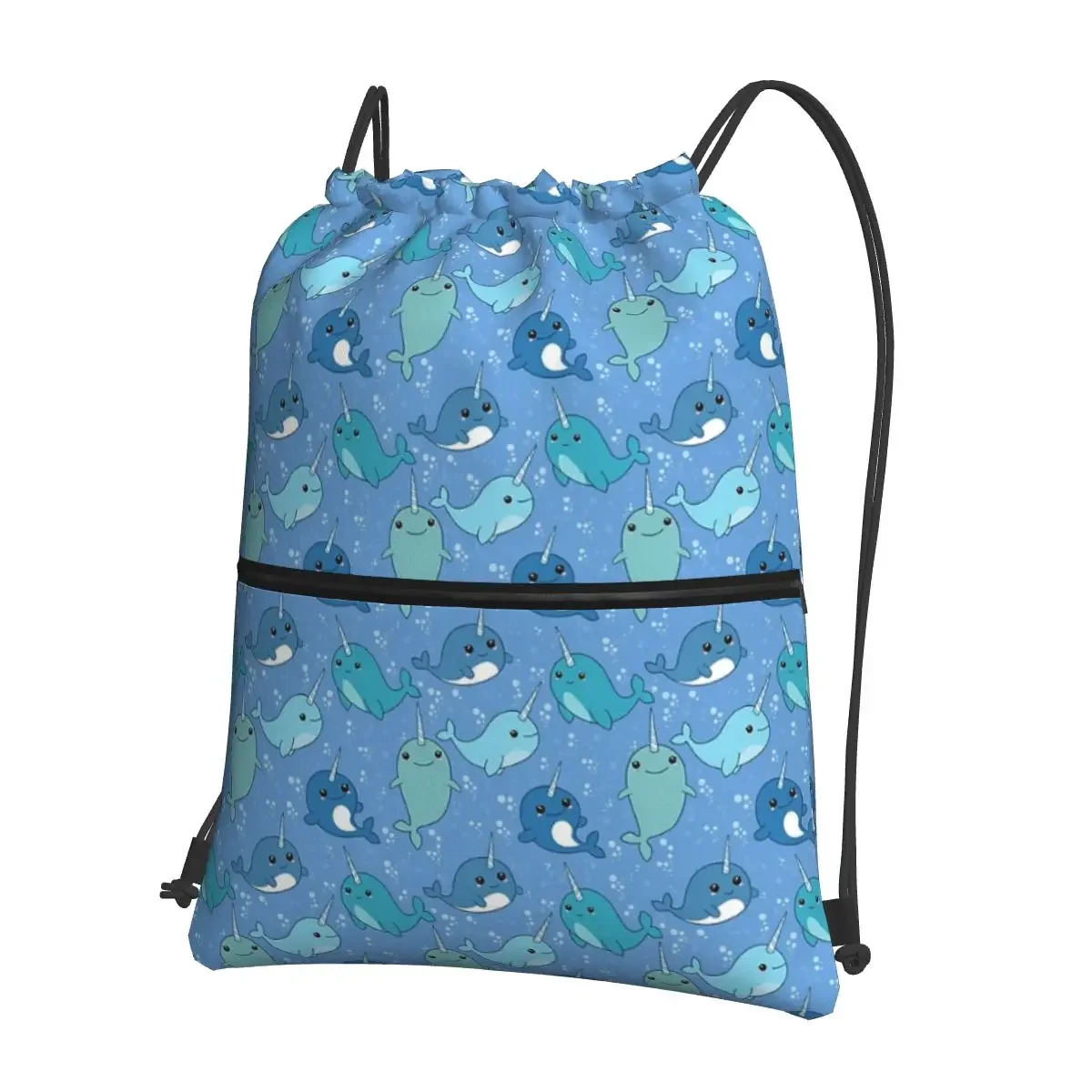 Narwhal Pattern Portable Backpacks Drawstring Bag Fashion Drawstring Bundle Pocket Sundries Bags For School Students