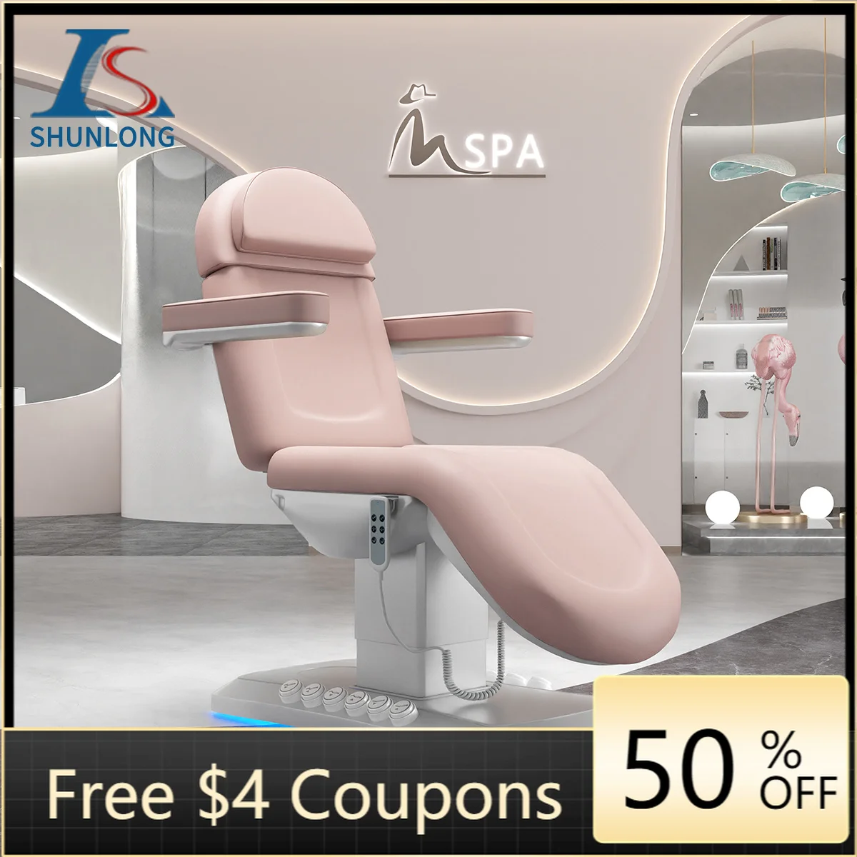 Luxury Electric Aesthetic Treatment Chair White PU LED Ambient Light Adjustable Reclining Facial Beauty Chair for Microblading S