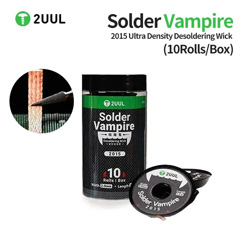 2UUL DW15 Desoldering Wire for Mobile Phone Repair PCB Circuit Board Welding Desoldering Tin Removal Tool 2.0mm 1.5M 10PCS/BOX